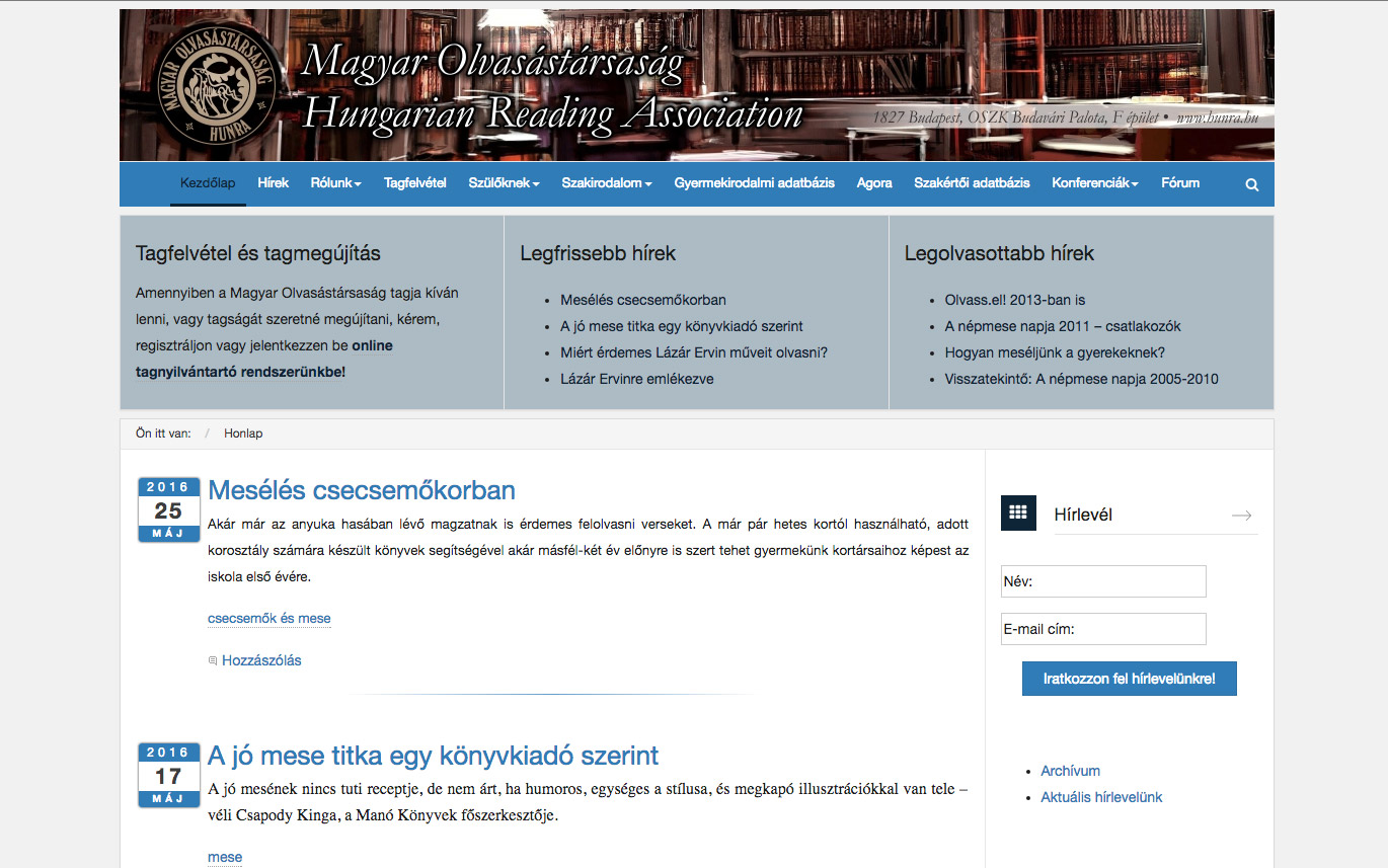 A Magyar Olvasástársaság weboldalának elkészítése